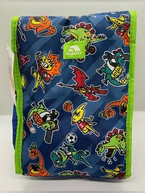 IGLOO Colorful Dinosaur Print Roll Top Insulated Lunch Cooler Bag NWT Blue/Green